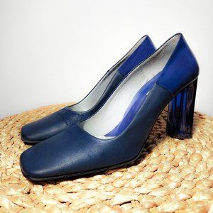 EUC, Bruno Magli navy blue high heels, Sz. 7, suede/leather mix, with square toe